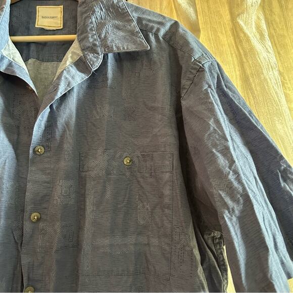 Saddlebred Short Sleeve Button Down Shirt Collar Pocket Blue Pattern Size XXL - Picture 2 of 4